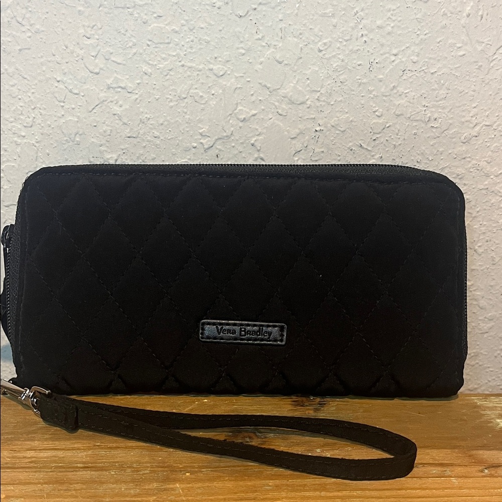 Vera Bradley Black Quilted Zip Wristlet with Strap